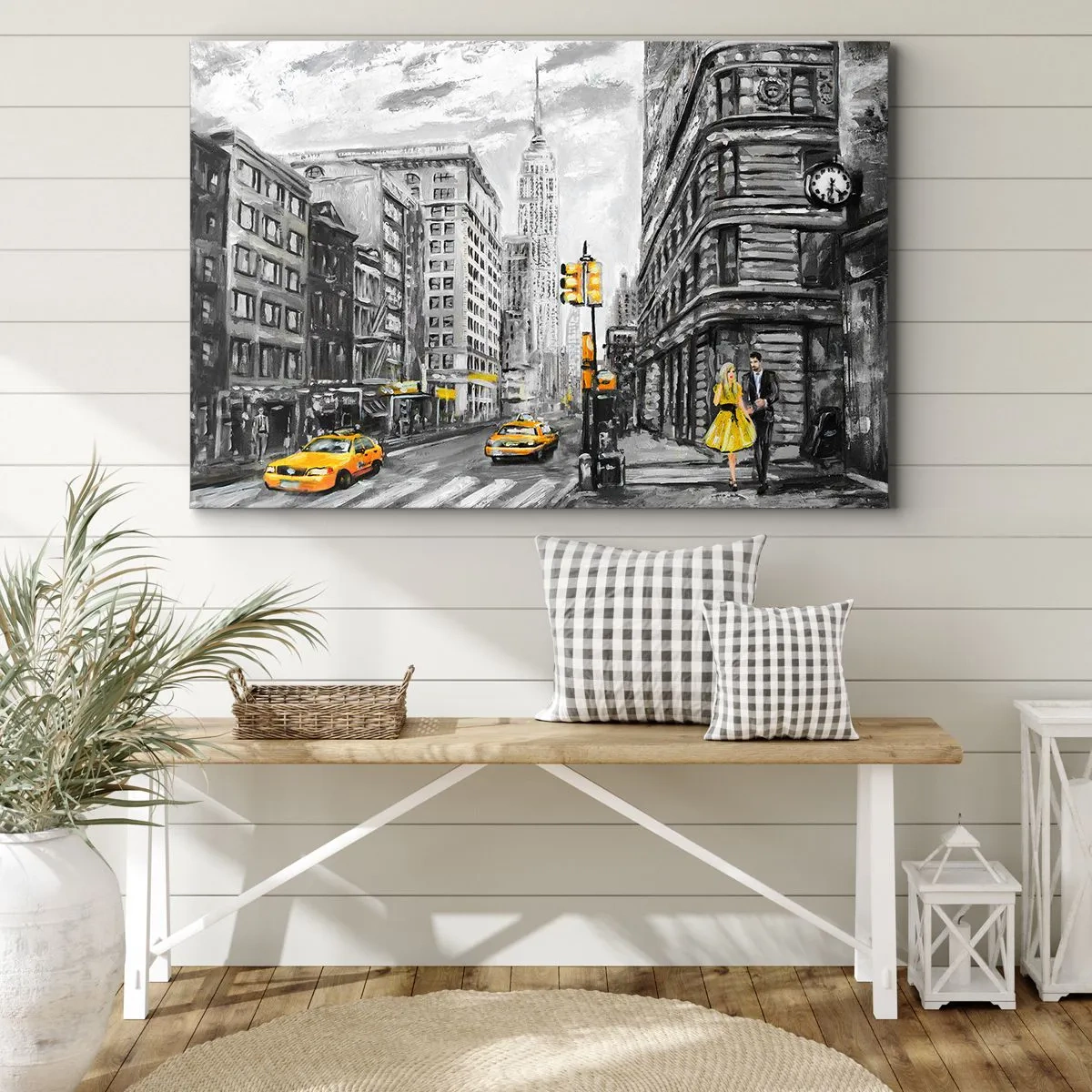 Impression sur toile - Image sur toile - Rue de New York aux accents jaunes - 70x50cm - Une histoire new-yorkaise - Décoration murale moderne pour le salon et la chambre ARTTOR
