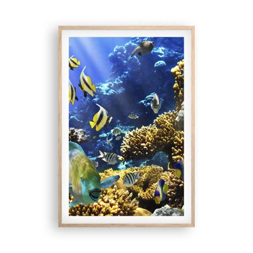 Affiche dans un chêne clair - Poster - Beaucoup de circulation sur la route des vacances - 61x91 cm