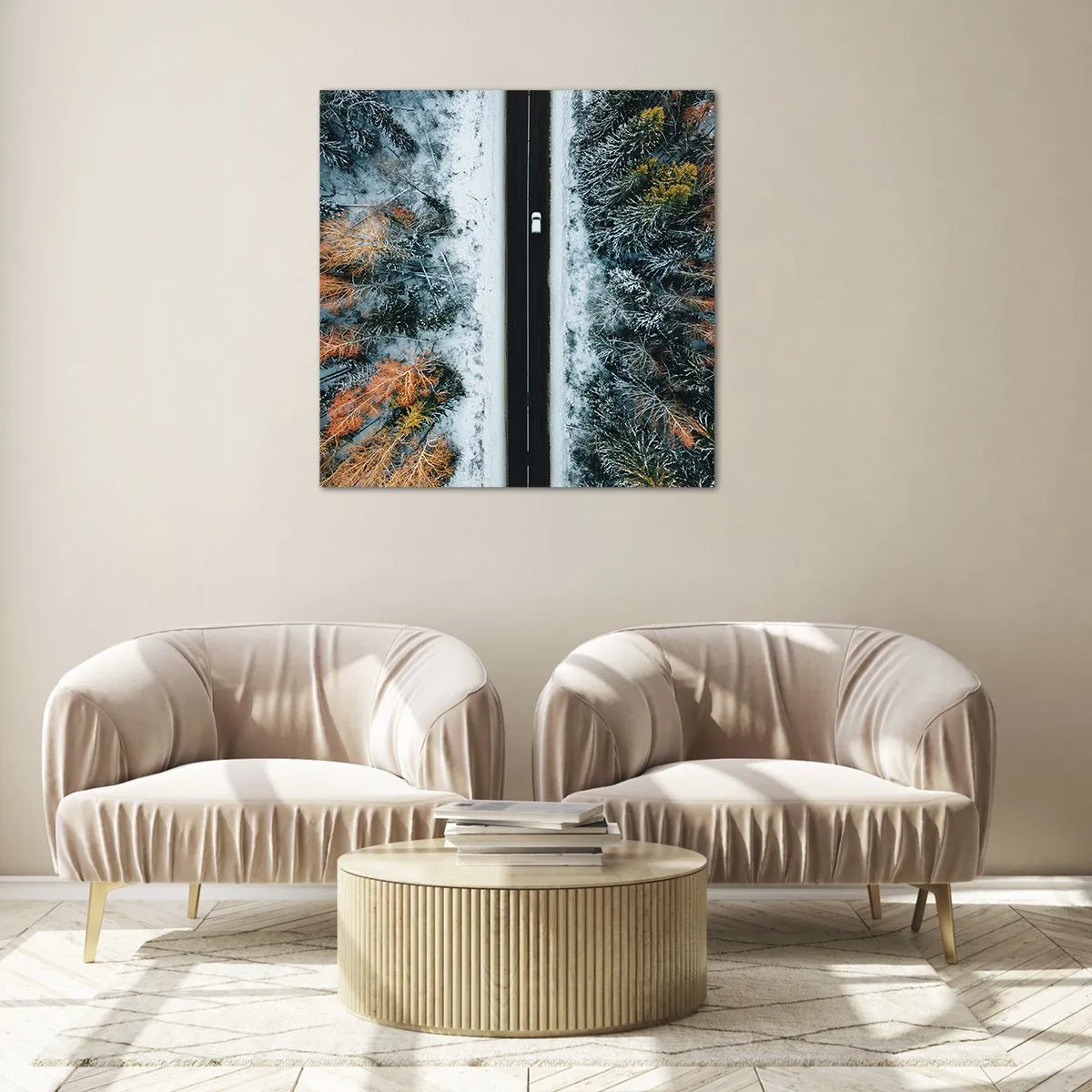 Impression sur verre - Image sur verre - Couper à travers la forêt d'hiver - 40x40 cm