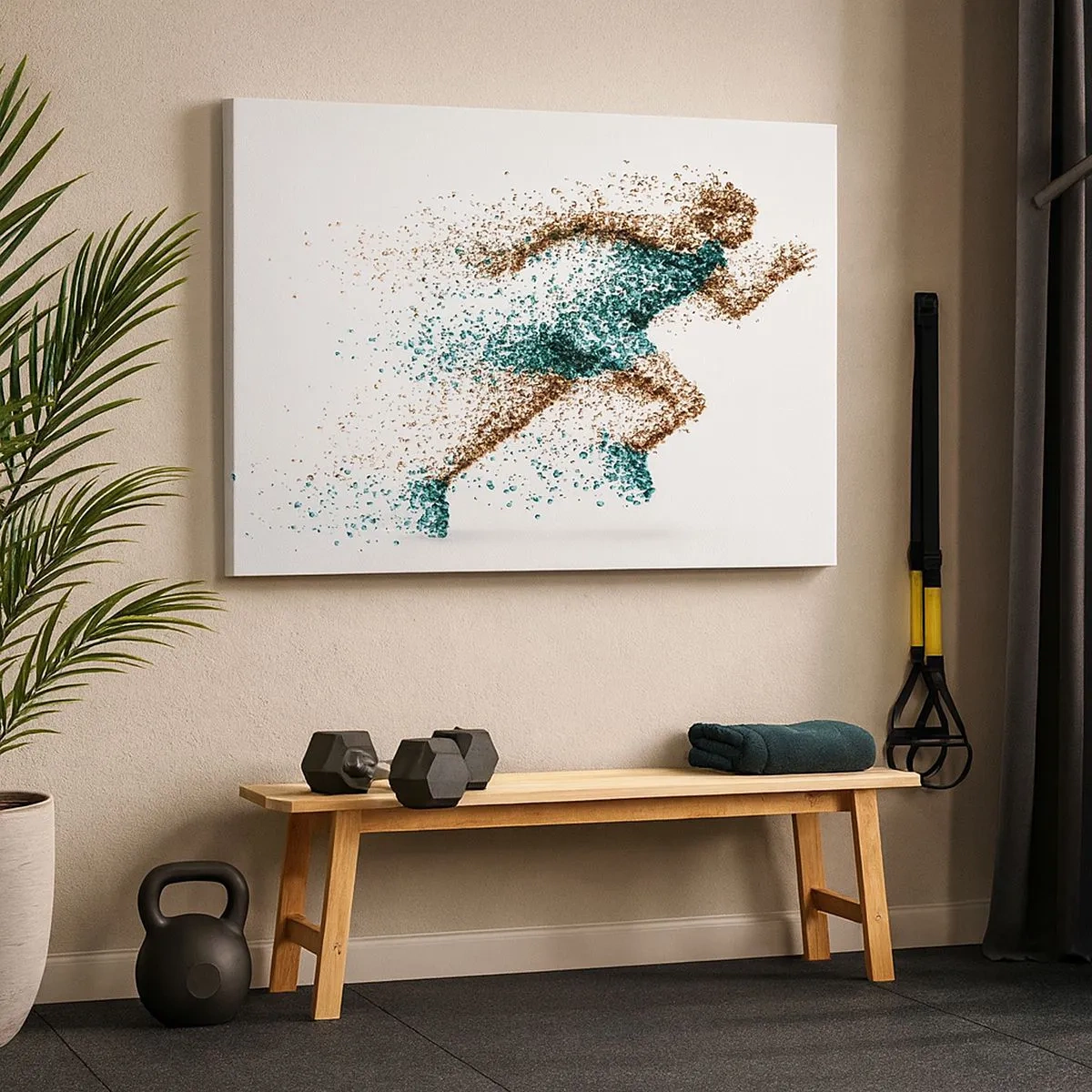 Impression sur toile - Image sur toile - Une figurine de coureur dynamique composée de minuscules particules - 70x50cm - La vie est une course - Décoration murale moderne pour le salon et la chambre ARTTOR