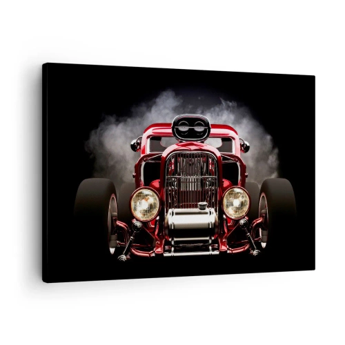 Impression sur toile - Image sur toile - Voiture de course classique rouge sur fond sombre - 70x50cm - Rapide et furieusement beau - Décoration murale moderne pour le salon et la chambre ARTTOR