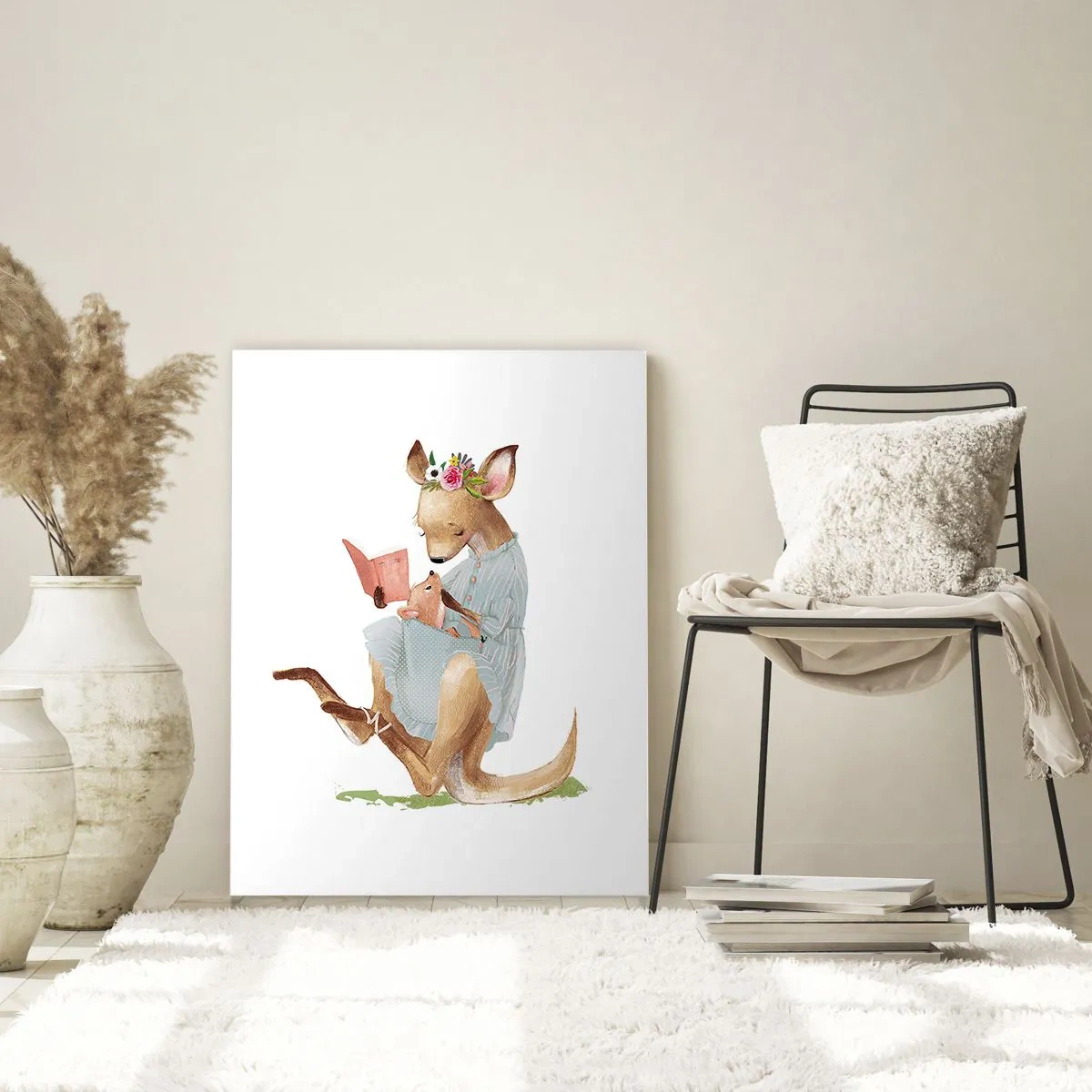 Impression sur verre - Image sur verre - Une mère kangourou lisant un livre à un bébé kangourou - 50x70cm - Lis-moi maman - Décoration murale moderne pour le salon et la chambre ARTTOR