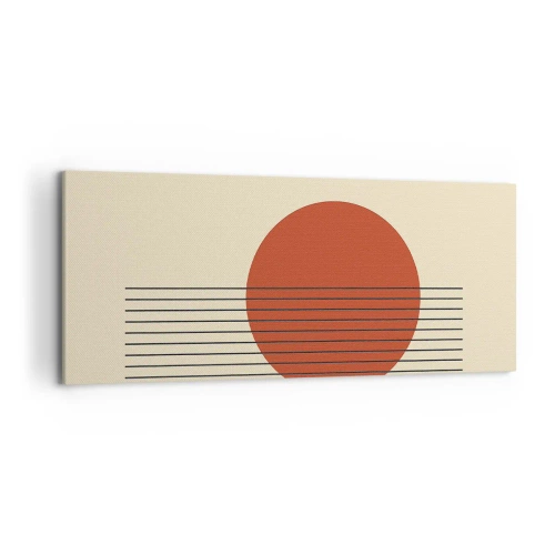 Impression sur toile - Image sur toile - Cercle rouge abstrait avec des lignes sur fond beige. - 120x50cm - Aux alentours et plus loin - Décoration murale moderne pour le salon et la chambre ARTTOR