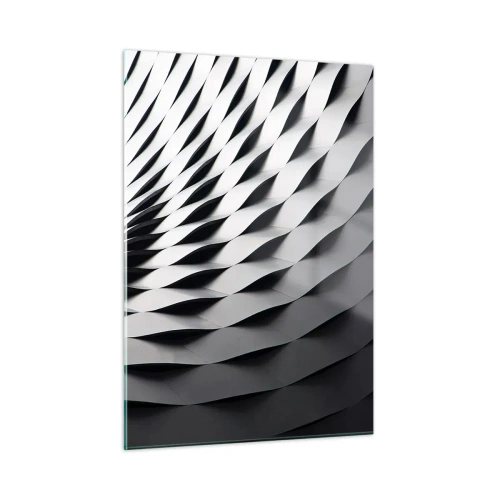 Impression sur verre - Image sur verre - Une structure abstraite en noir et blanc ressemblant à des formes ondulées. - 50x70cm - A la surface des vagues - Décoration murale moderne pour le salon et la chambre ARTTOR
