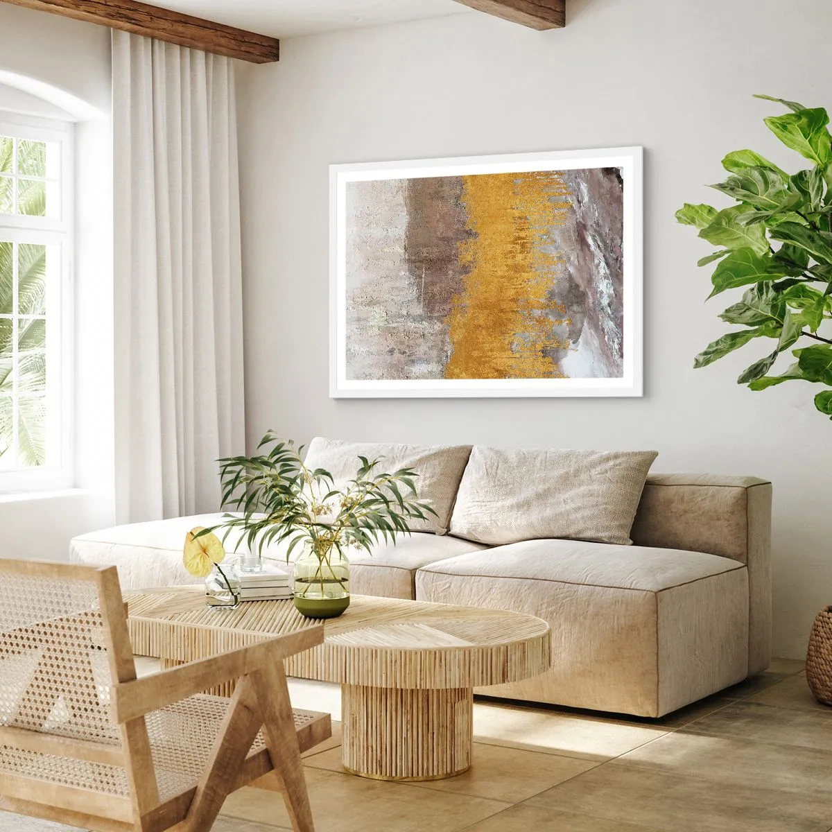 Affiche dans un cadre blanc - Poster - Une explosion d'or - 50x40 cm