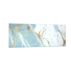 Impression sur verre - Image sur verre - Motifs en marbre bleu et blanc avec des veines dorées ajoutées - 140x50cm - Richesse en pierre - Décoration murale moderne pour le salon et la chambre ARTTOR