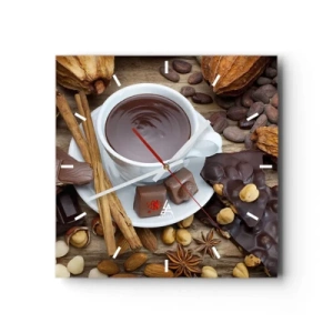 Horloge murale - Pendule murale - Une tasse de chocolat chaud entourée d'ingrédients de dessert - 30x30cm - D'une chocolaterie de conte de fées - Décoration murale moderne pour le salon et la chambre ARTTOR