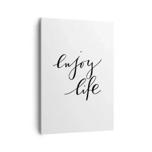 Impression sur toile - Image sur toile - La citation «Profitez de la vie» en calligraphie noire sur fond blanc - 50x70cm - Rien à ajouter.... - Décoration murale moderne pour le salon et la chambre ARTTOR