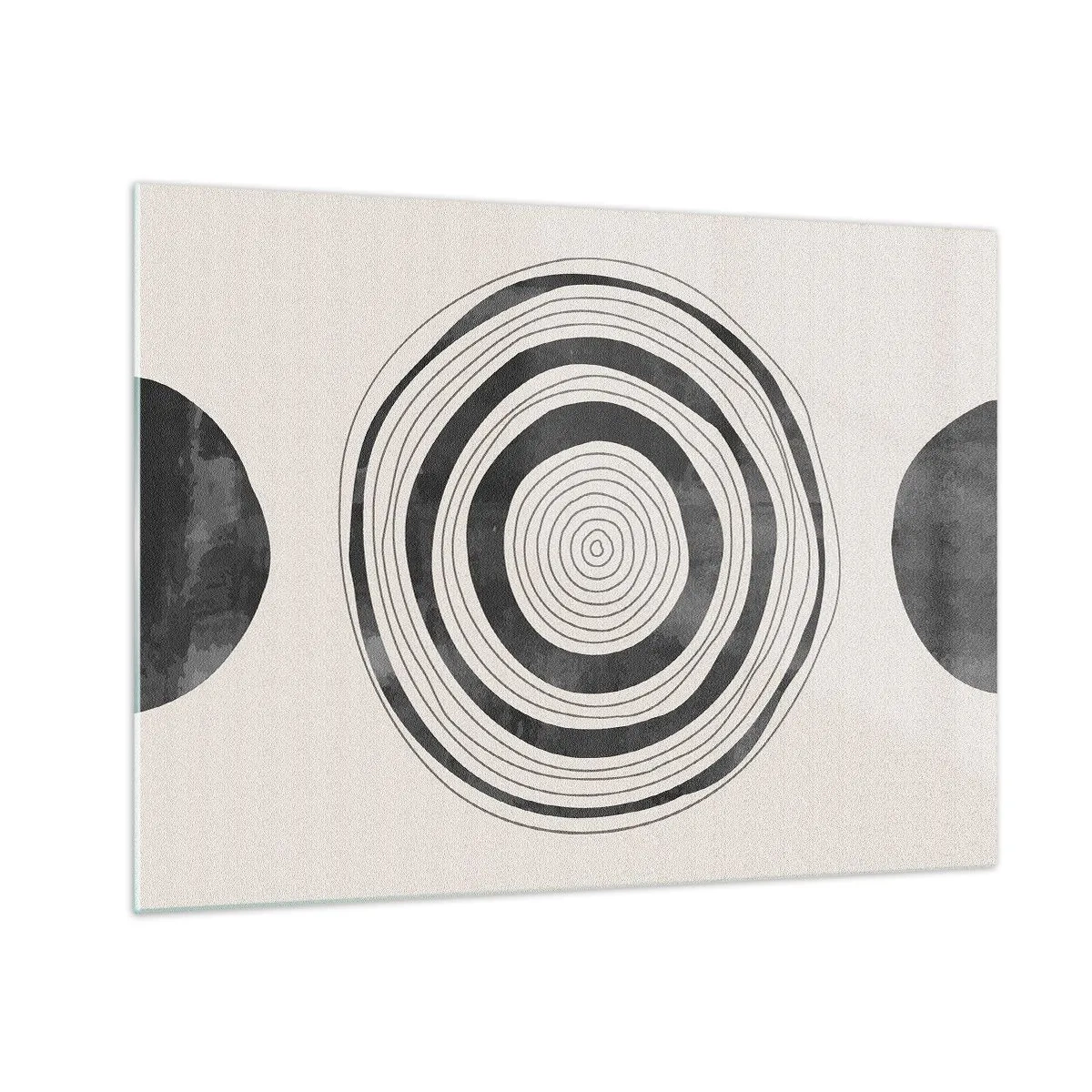 Impression sur verre - Image sur verre - Motif abstrait noir et blanc avec des cercles concentriques - 70x50cm - Ce qui est important c'est ce qu'il y a entre les deux - Décoration murale moderne pour le salon et la chambre ARTTOR