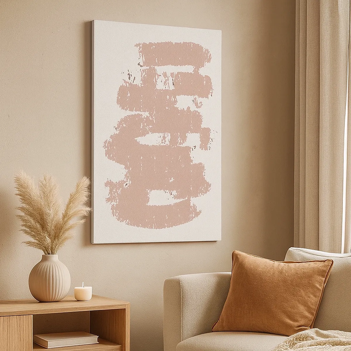 Impression sur toile - Image sur toile - Formes roses douces sur fond clair - 50x70cm - Abstraction en rose tendre - Décoration murale moderne pour le salon et la chambre ARTTOR