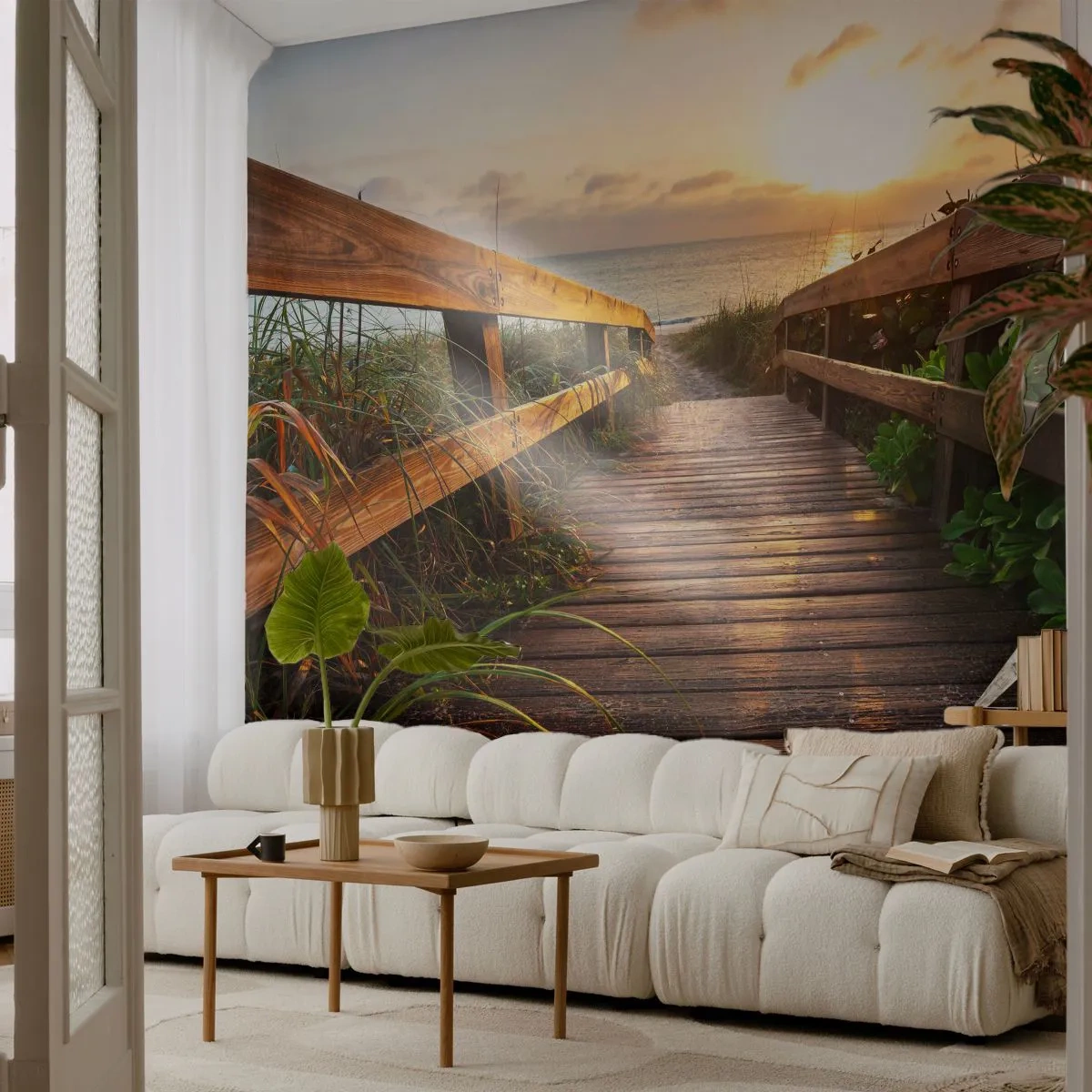 Papier Peint Autocollant Deluxe Sticker - Tout droit vers le rivage - Paysage, Mer, Pont de bois - 250x175 cm