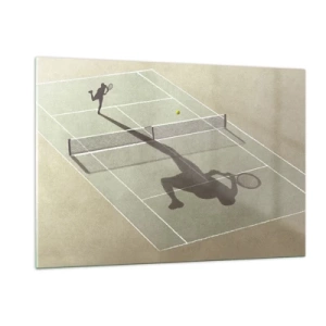 Impression sur verre - Image sur verre - La silhouette d'un joueur de tennis et son ombre sur le court pendant un service - 120x80cm - Dépassement de soi - Décoration murale moderne pour le salon et la chambre ARTTOR