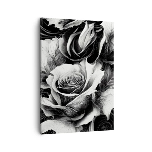 Impression sur toile - Image sur toile - Roses noires et blanches dans une composition élégante - 50x70cm - Toujours une reine - Décoration murale moderne pour le salon et la chambre ARTTOR
