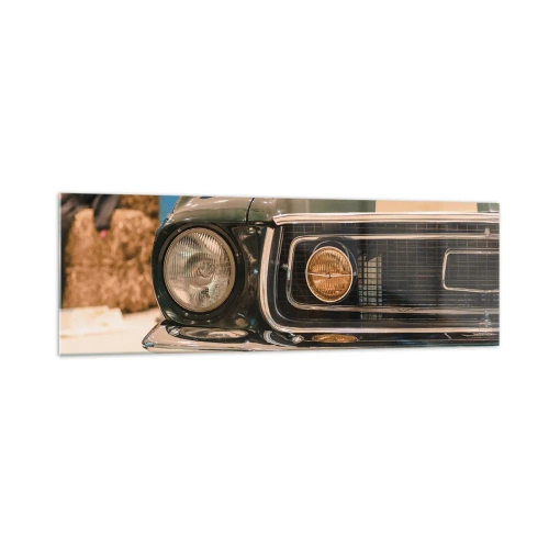 Impression sur verre - Image sur verre - Une voiture rétro emblématique dans un cadre classique - 160x50cm - Rencontre avec une légende - Décoration murale moderne pour le salon et la chambre ARTTOR