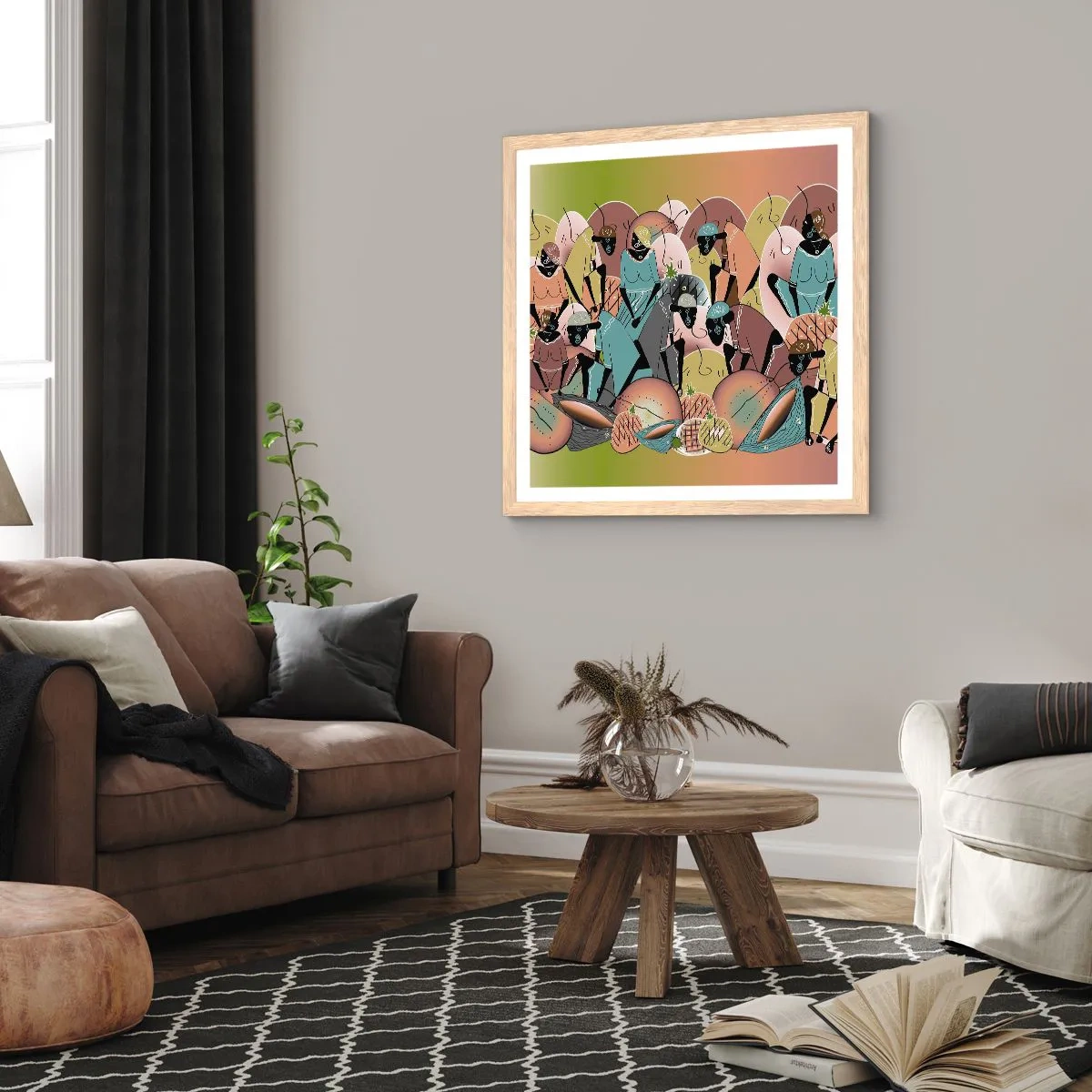 Affiche dans un chêne clair - Poster - De grandes fêtes arrivent - 60x60 cm