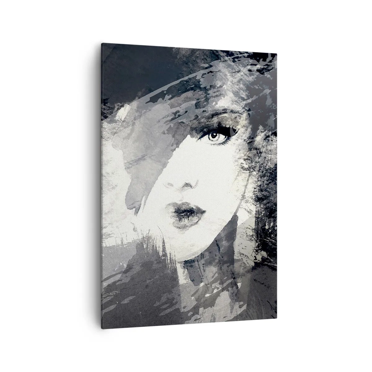 Impression sur toile - Image sur toile - Un portrait abstrait d'une femme dans des tons de gris avec des accents délicats. - 70x100cm - Derrière un voile gris - Décoration murale moderne pour le salon et la chambre ARTTOR