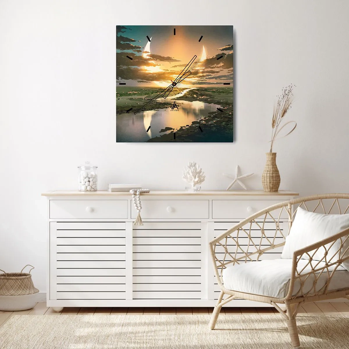 Horloge murale - Pendule murale - Un paysage fantastique avec deux lunes à l'horizon - 30x30cm - Quelque part dans une galaxie lointaine, très lointaine - Décoration murale moderne pour le salon et la chambre ARTTOR