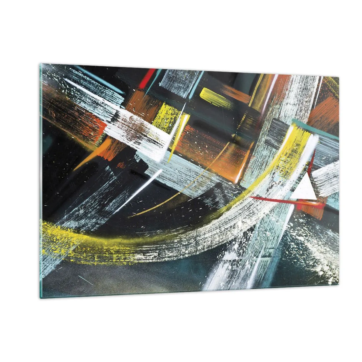 Impression sur verre - Image sur verre - Abstraction dynamique avec des coups de pinceau colorés - 120x80cm - L'énergie du mouvement - Décoration murale moderne pour le salon et la chambre ARTTOR