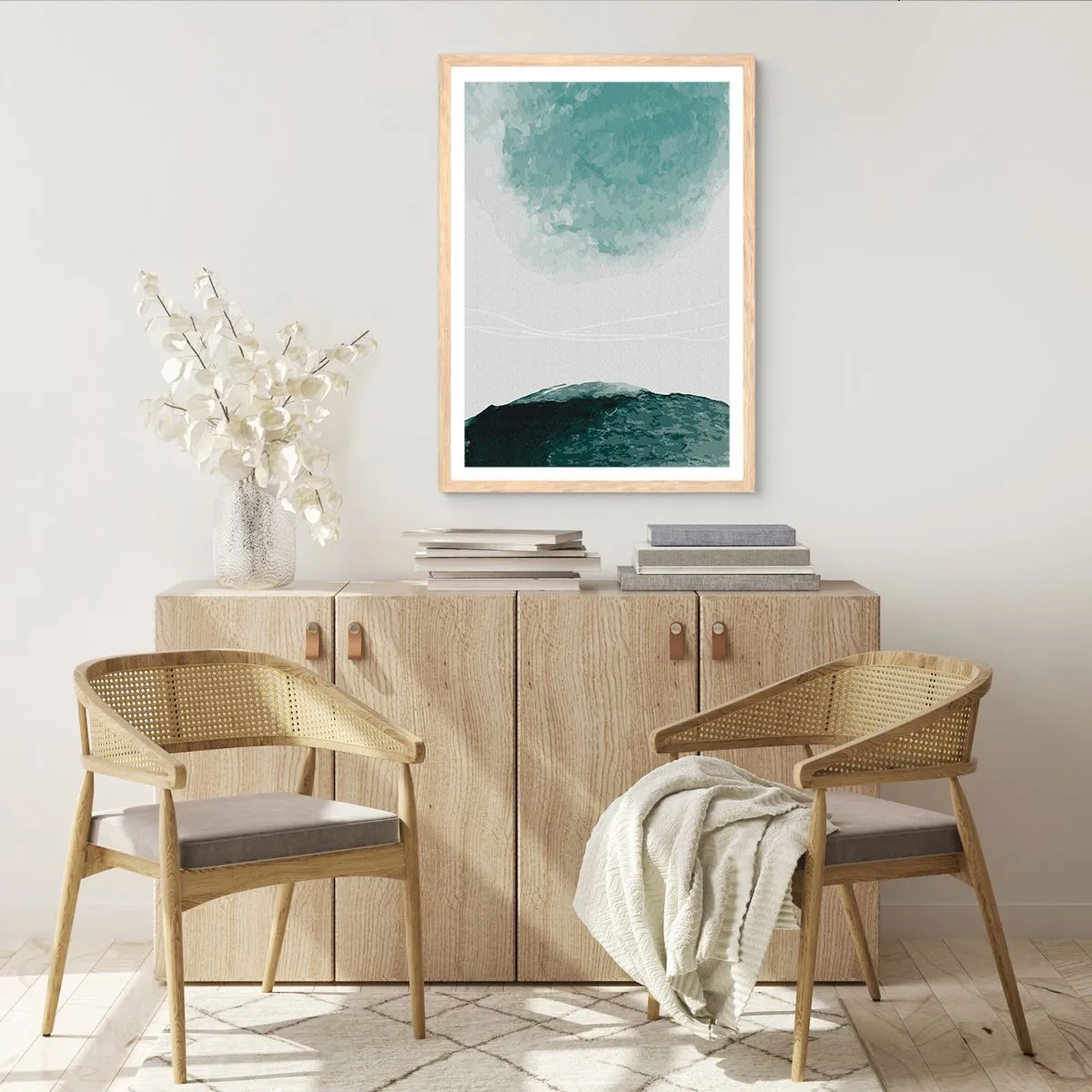 Affiche dans un chêne clair - Poster - Rencontre avec le brouillard - 61x91 cm