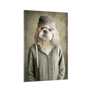 Impression sur verre - Image sur verre - Portraits stylisés d'un lion, d'un chien et d'un éléphant dans des vêtements élégants - 70x100cm - je préfère plus détendu - Décoration murale moderne pour le salon et la chambre ARTTOR