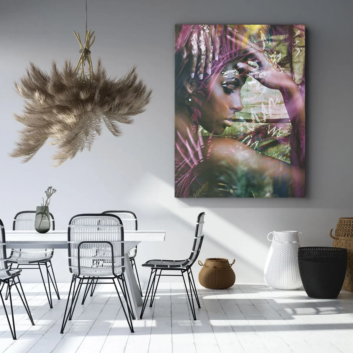Impression sur toile - Image sur toile - Portrait d'une femme entourée d'une végétation exotique - 70x100cm - Dame Nature dans la jungle - Décoration murale moderne pour le salon et la chambre ARTTOR