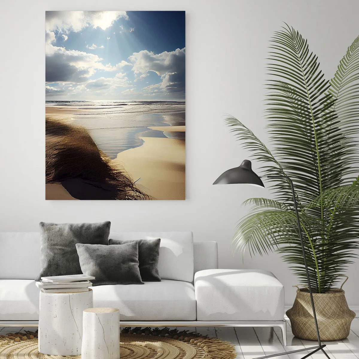 Impression sur verre - Image sur verre - Une plage sauvage avec des dunes et un ciel bleu - 80x120cm - Plage, plage sauvage - Décoration murale moderne pour le salon et la chambre ARTTOR