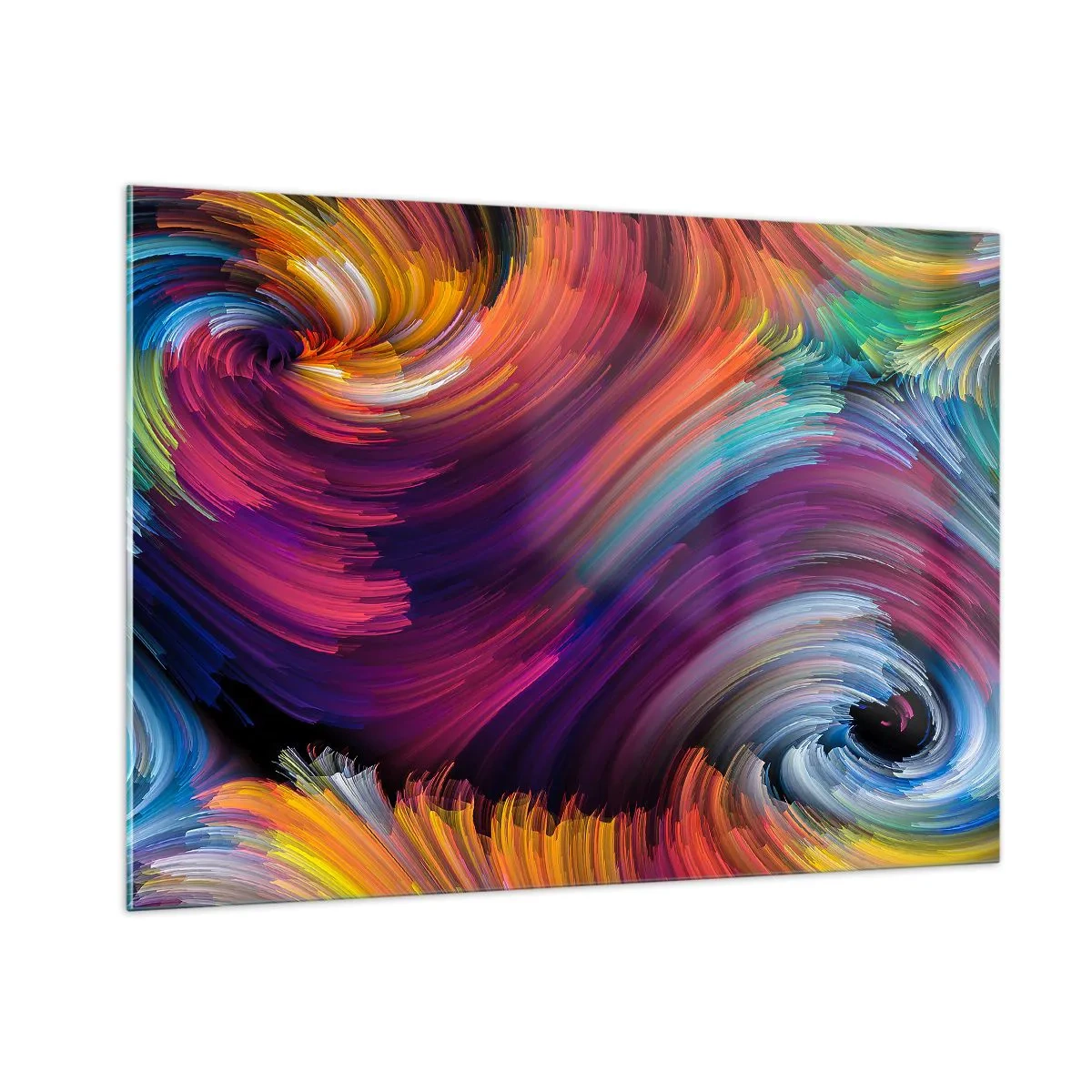 Impression sur verre - Image sur verre - Tourbillons colorés et coups de pinceau dynamiques dans l'abstraction - 100x70cm - Le début d'un nouveau monde - Décoration murale moderne pour le salon et la chambre ARTTOR