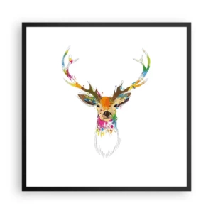 Affiche dans un cadre noir - Poster - Un cerf doux baigné de couleur - 60x60 cm