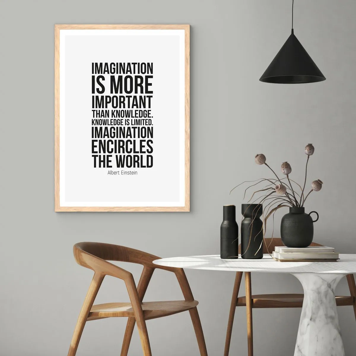 Affiche dans un chêne clair - Poster - Einstein sur le pouvoir de l'imagination - 61x91 cm