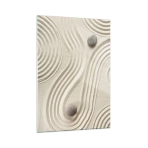 Impression sur verre - Image sur verre - Sable minimaliste avec pierres et motifs géométriques - 50x70cm - Touche de chaleur - Décoration murale moderne pour le salon et la chambre ARTTOR