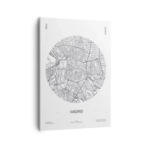 Impression sur toile - Image sur toile - Carte de Madrid dans un style minimaliste en noir et blanc - 50x70cm - Anatomie de Madrid - Décoration murale moderne pour le salon et la chambre ARTTOR