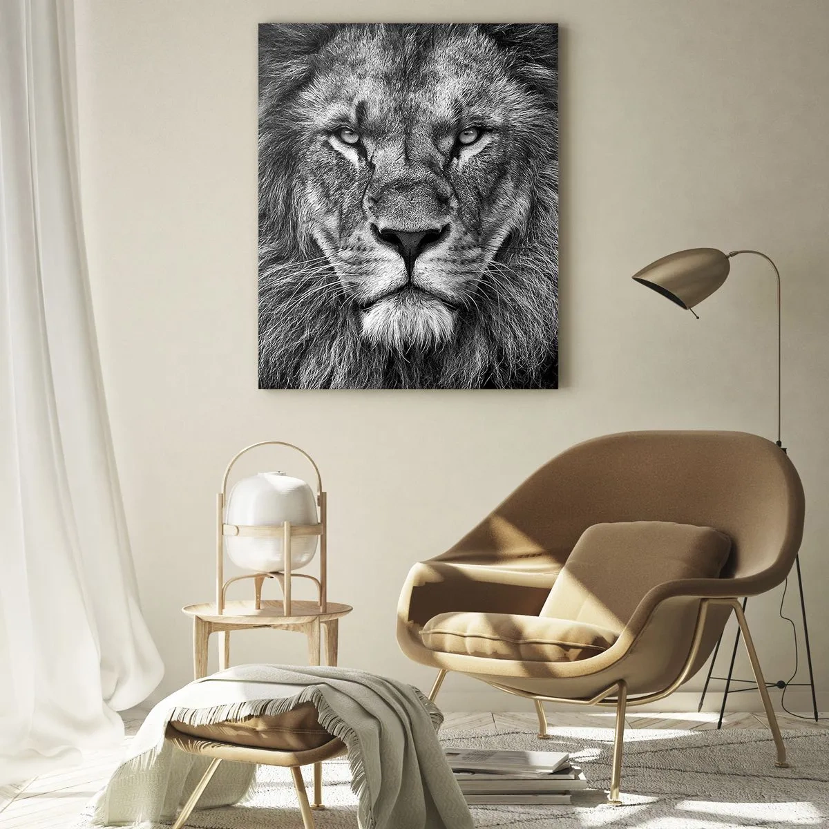 Impression sur verre - Image sur verre - Portrait d'un lion majestueux en noir et blanc - 80x120cm - En vêtement de sacre - Décoration murale moderne pour le salon et la chambre ARTTOR