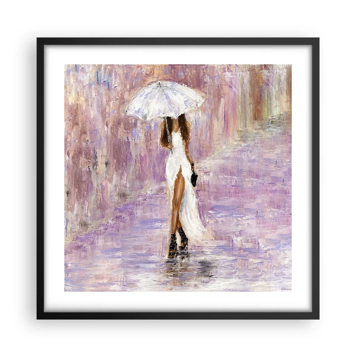 Affiche dans un cadre noir - Poster - Sous la pluie lilas - 50x50 cm