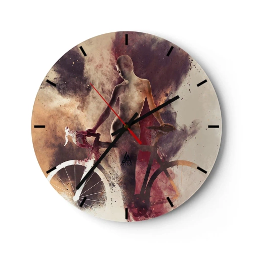 Horloge murale - Pendule murale - Une figure avec un vélo sur un fond de couleurs abstraites - 30x30cm - Une âme de vélo aux formes marbrées - Décoration murale moderne pour le salon, la cuisine et la chambre ARTTOR