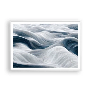Affiche dans un cadre blanc - Poster - Vagues blanches et bleues - 100x70 cm