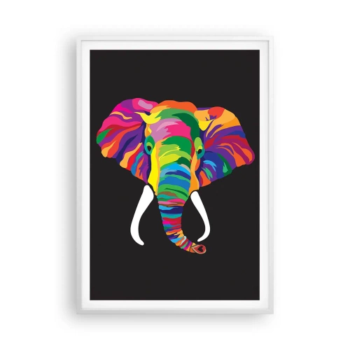 Affiche dans un cadre blanc - Poster - L'éléphant qui aimait se baigner dans un arc-en-ciel - 70x100 cm