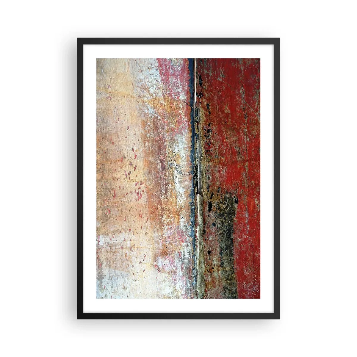 Affiche dans un cadre noir - Poster - Texture abstraite avec des abrasions en rouge et beige - 50x70cm - C'est peut-être la mer - Décoration murale moderne pour le salon et la chambre ARTTOR