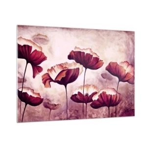 Impression sur verre - Image sur verre - Coquelicots rouges et blancs contre un ciel lumineux - 100x70cm - Pétale rouge et blanc - Décoration murale moderne pour le salon et la chambre ARTTOR