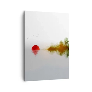 Impression sur toile - Image sur toile - Coucher de soleil abstrait sur un lac avec reflet - 50x70cm - Une promesse de paix - Décoration murale moderne pour le salon et la chambre ARTTOR