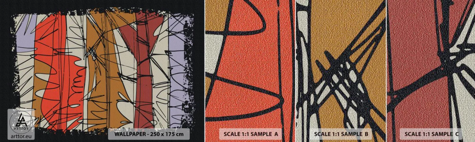 Échantillon de Papier Peint Premium Canvas - Composition spontanée - Abstraction, Morceau, Gribouillis - 100x30 cm