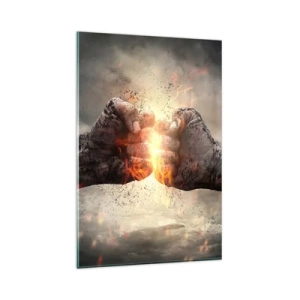 Impression sur verre - Image sur verre - Poings serrés dans une scène d'incendie dynamique - 80x120cm - Lève-toi pour le combat - Décoration murale moderne pour le salon et la chambre ARTTOR
