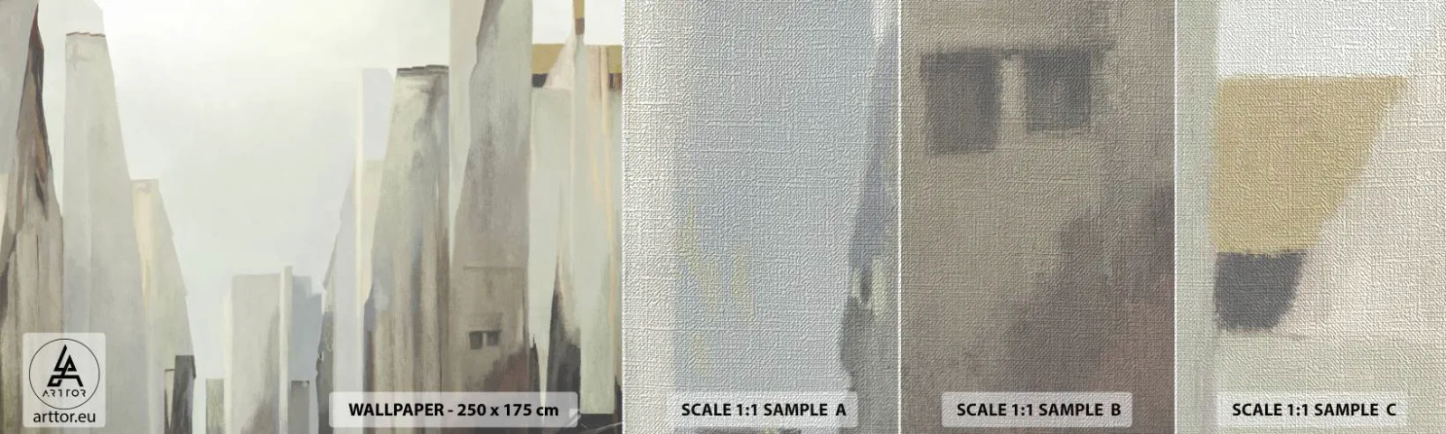 Échantillon de Papier Peint Premium Canvas - Rêve de la ville - Minimaliste, Brillant, Ville - 100x30 cm