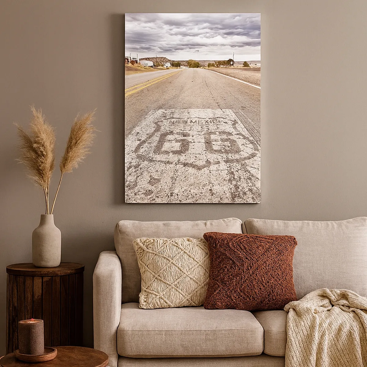 Impression sur toile - Image sur toile - Route 66 dans un climat désertique avec un ciel pittoresque - 50x70cm - Mother Road - une légende américaine - Décoration murale moderne pour le salon et la chambre ARTTOR