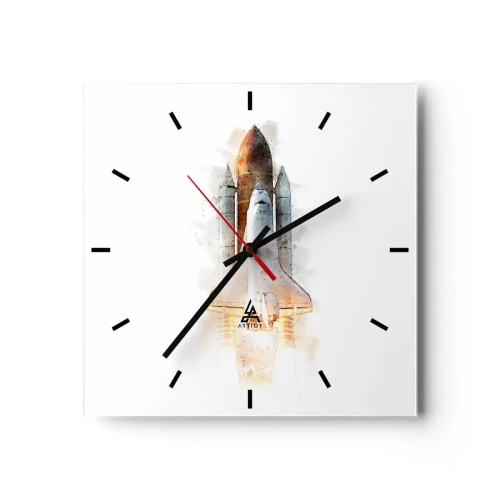 Horloge murale - Pendule murale - Une interprétation artistique à l'aquarelle d'une navette spatiale au décollage - 30x30cm - Des explorateurs pour commencer - Décoration murale moderne pour le salon et la chambre ARTTOR