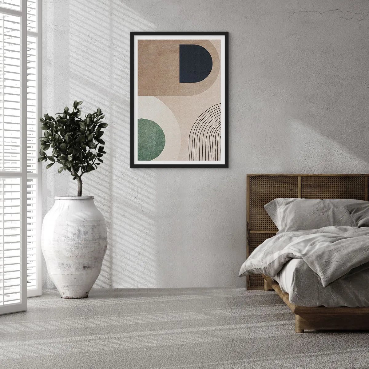 Affiche dans un cadre noir - Poster - Abstraction géométrique dans les tons beige, vert et noir - 50x70cm - La douceur de l'ovale - Décoration murale moderne pour le salon et la chambre ARTTOR