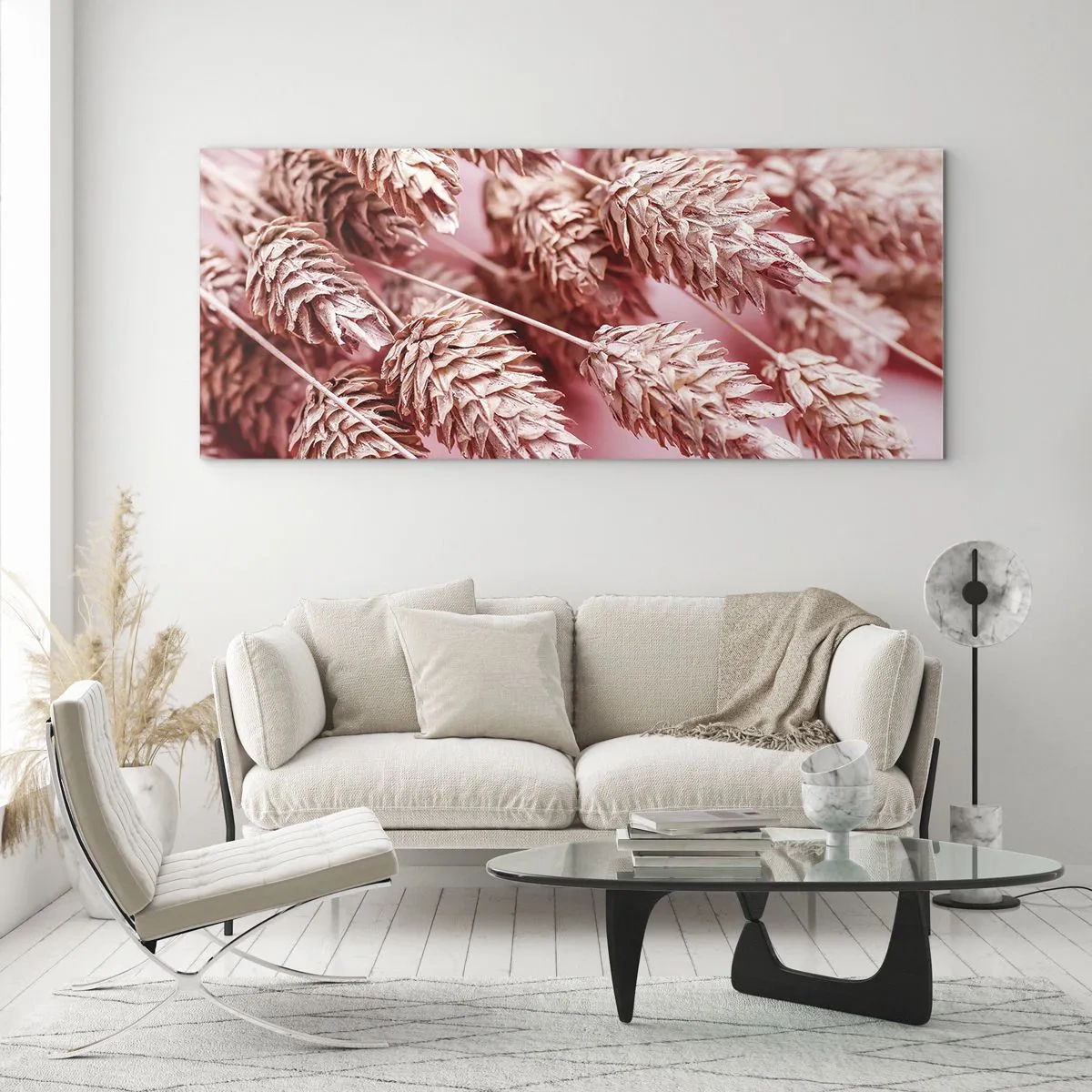 Impression sur verre - Image sur verre - Gros plan des oreilles teintées de rose - 120x50cm - Une cascade florale en rose - Décoration murale moderne pour le salon et la chambre ARTTOR