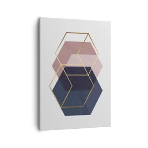 Impression sur toile - Image sur toile - Formes géométriques en lignes dorées sur fond pastel - 50x70cm - Le pouvoir de la simplicité - Décoration murale moderne pour le salon et la chambre ARTTOR