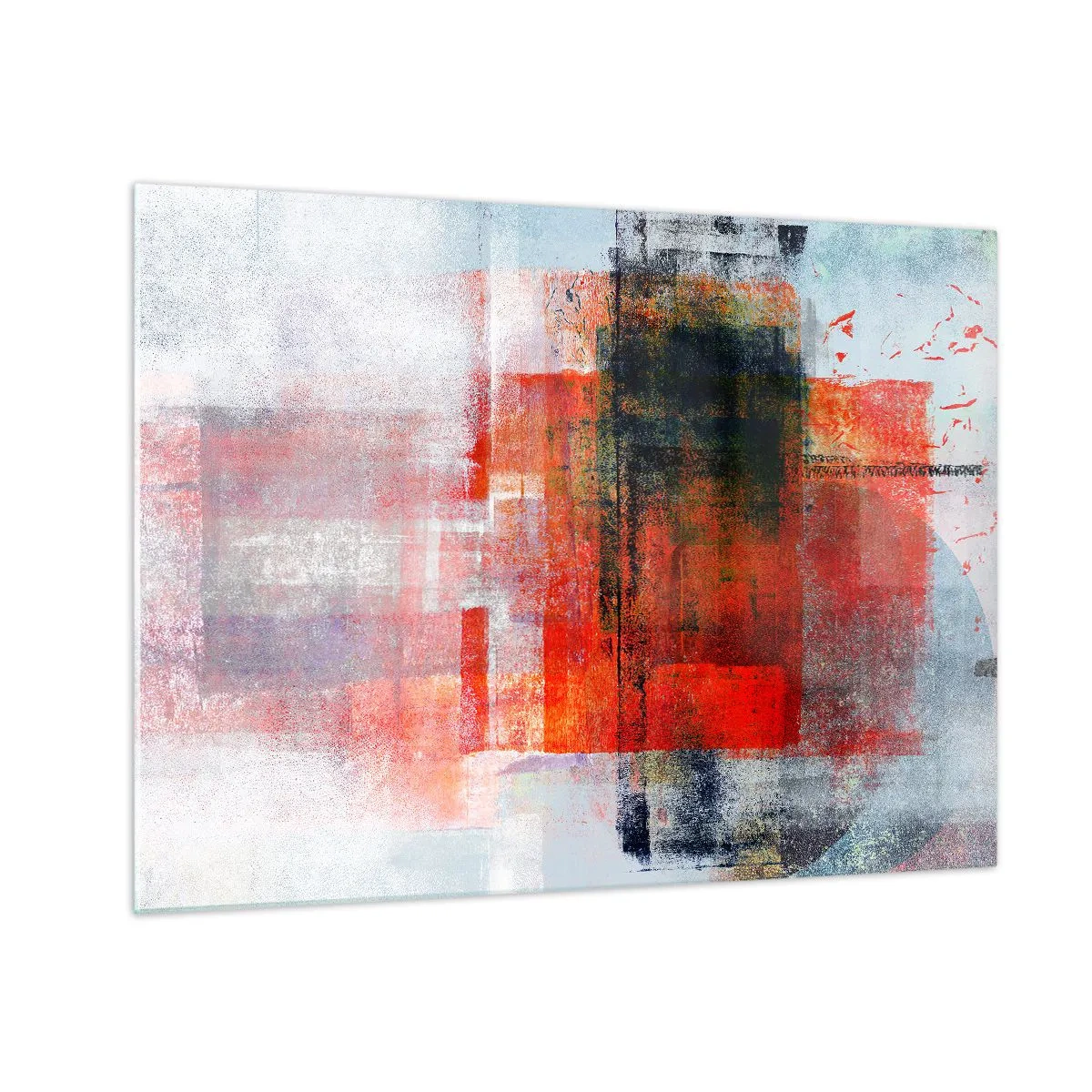 Impression sur verre - Image sur verre - Abstraction géométrique dans des tons intenses de rouge et de noir. - 70x50cm - Composition embrasée - Décoration murale moderne pour le salon et la chambre ARTTOR