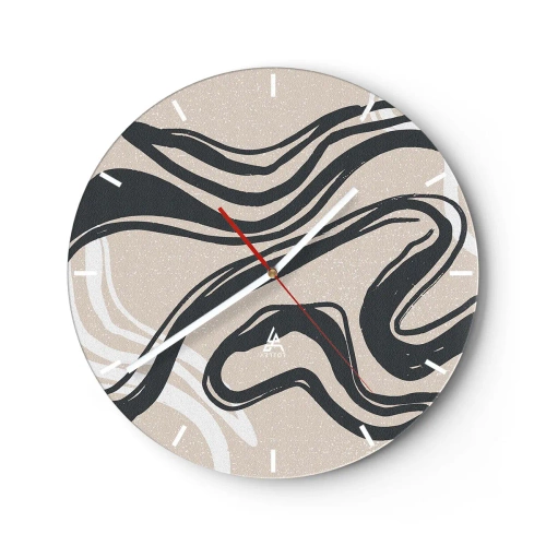 Horloge murale - Pendule murale - Courbes noires sur fond beige dans un style graphique - 30x30cm - Expression multipliée - Décoration murale moderne pour le salon, la cuisine et la chambre ARTTOR