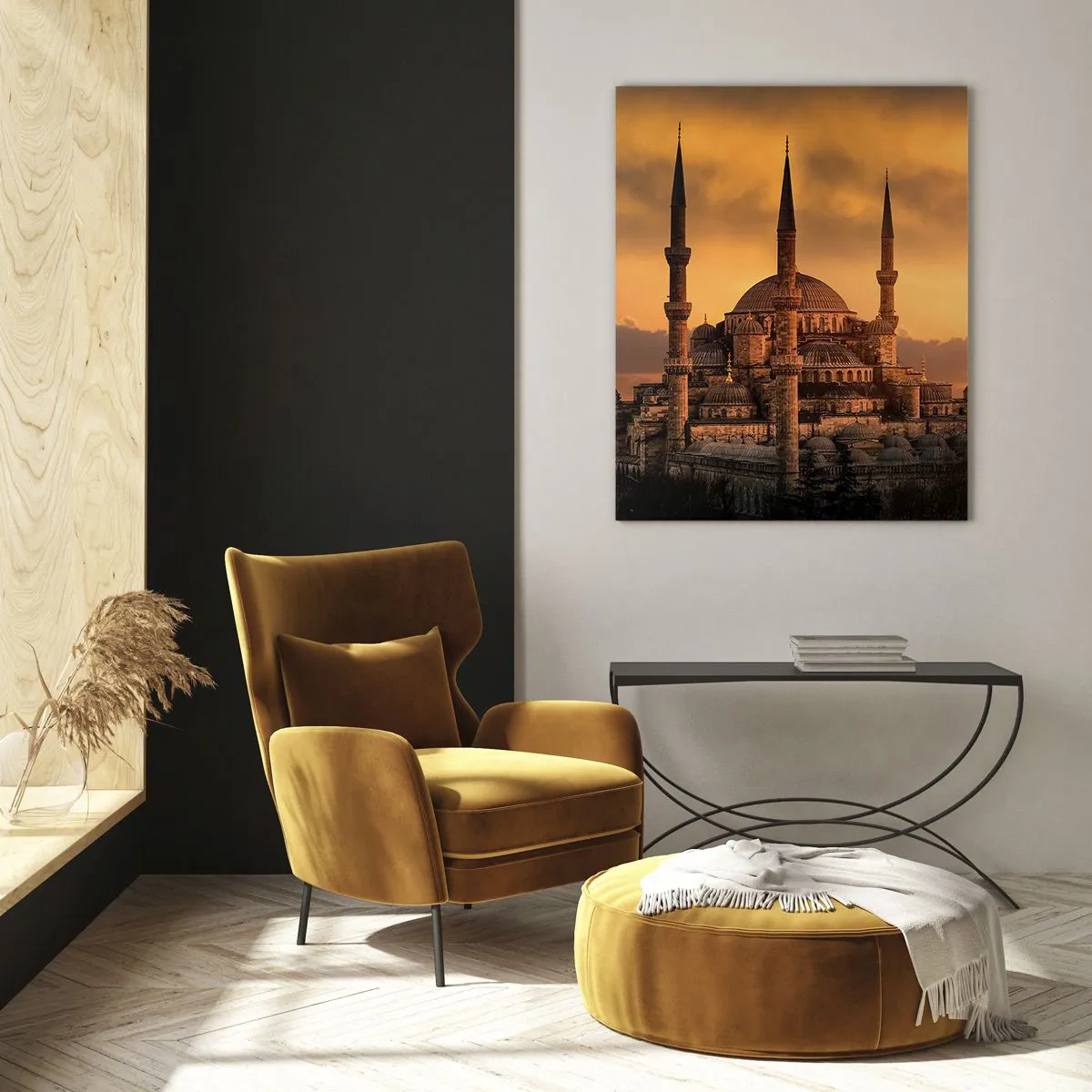 Impression sur verre - Image sur verre - La Mosquée Bleue sur fond de coucher de soleil - 50x70cm - Dieu est grand - Décoration murale moderne pour le salon et la chambre ARTTOR